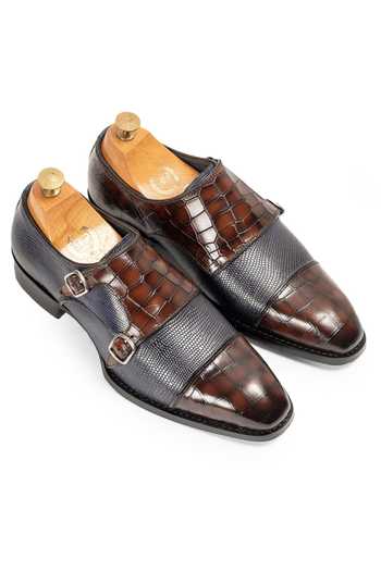 Domani Komodo Patina Leather Monkstrap Shoes 