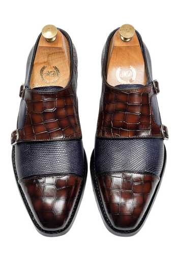 Domani Komodo Patina Leather Monkstrap Shoes 
