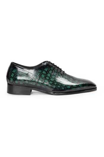 Domani Green Draco Patina Leather Wholecut Shoes Online at Aza Fashions Domani_Green Draco Patina Leather Wholecut Shoes _Online_at_Aza_Fashions