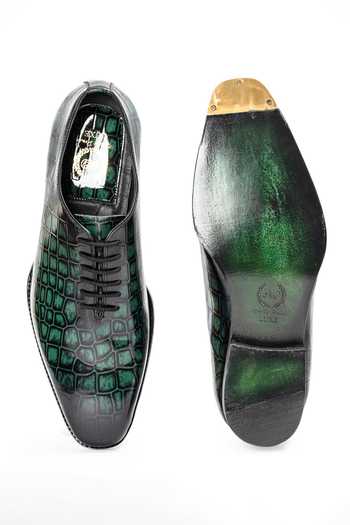 Shop Domani Green Draco Patina Leather Wholecut Shoes Online at Aza Fashions Shop_Domani_Green Draco Patina Leather Wholecut Shoes _Online_at_Aza_Fashions