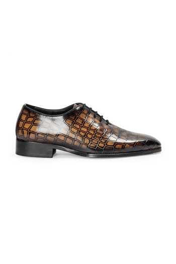 Domani Yellow Draco Patina Leather Wholecut Shoes Online at Aza Fashions Domani_Yellow Draco Patina Leather Wholecut Shoes _Online_at_Aza_Fashions