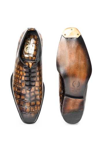 Shop Domani Yellow Draco Patina Leather Wholecut Shoes Online at Aza Fashions Shop_Domani_Yellow Draco Patina Leather Wholecut Shoes _Online_at_Aza_Fashions