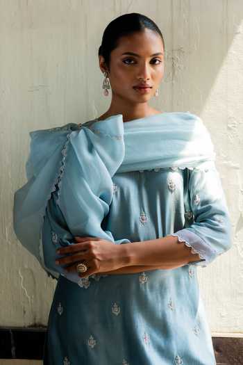 Shop Deep Thee Sky Blue Silk Boat Neck Hand Embroidered Kurta Set Online at Aza Fashions Shop_Deep Thee_Sky Blue Silk Boat Neck Hand Embroidered Kurta Set _Online_at_Aza_Fashions