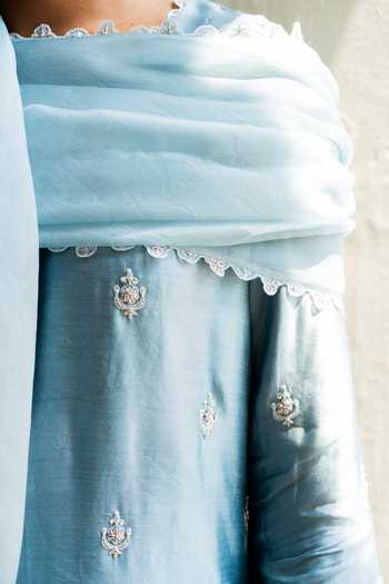Deep Thee Sky Blue Silk Boat Neck Hand Embroidered Kurta Set at Aza Fashions Deep Thee_Sky Blue Silk Boat Neck Hand Embroidered Kurta Set _at_Aza_Fashions