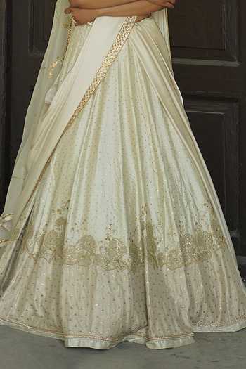 Shop_Deep Thee_Ivory Silk, Shantoon V-neck Hand Embroidered Blouse Lehenga Set _Online_at_Aza_Fashions