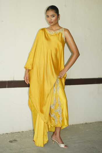 Deep Thee Yellow Silk Embroidered Draped Top And Skirt Set Online at Aza Fashions Deep Thee_Yellow Silk Embroidered Draped Top And Skirt Set _Online_at_Aza_Fashions