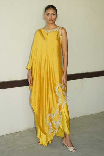 Buy Deep Thee Yellow Silk Embroidered Draped Top And Skirt Set Online at Aza Fashions Buy_Deep Thee_Yellow Silk Embroidered Draped Top And Skirt Set _Online_at_Aza_Fashions