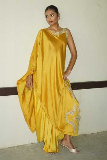 Deep Thee Embroidered Draped Top & Skirt Set