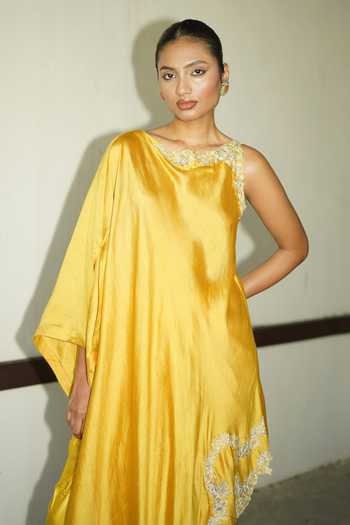 Shop Deep Thee Yellow Silk Embroidered Draped Top And Skirt Set Online at Aza Fashions Shop_Deep Thee_Yellow Silk Embroidered Draped Top And Skirt Set _Online_at_Aza_Fashions