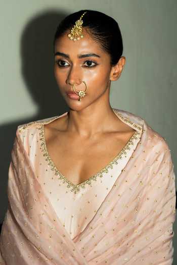Buy Deep Thee Peach Silk, Shantoon Embroidery V-neck Kurta Palazzo Set Online at Aza Fashions Buy_Deep Thee_Peach Silk, Shantoon Embroidery V-neck Kurta Palazzo Set _Online_at_Aza_Fashions
