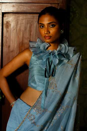 Deep Thee Embroidered Saree With Ruffle Blouse 