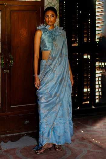 Deep Thee Embroidered Saree With Ruffle Blouse 