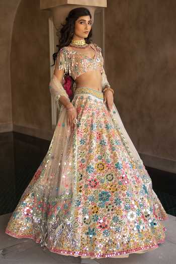 Abhinav Mishra Floral Bloom Mirror Embroidered Bridal Lehenga Set 