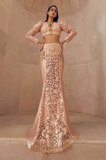 Pankaj & Nidhi Solarium Hand Embellished Blouse With Skirt 