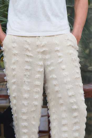 Dash And Dot_Ivory Cotton, Acrylic Textured Frayed Pant _Online_at_Aza_Fashions