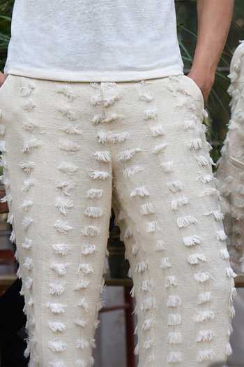 Shop_Dash And Dot_Ivory Cotton, Acrylic Textured Frayed Pant _Online_at_Aza_Fashions