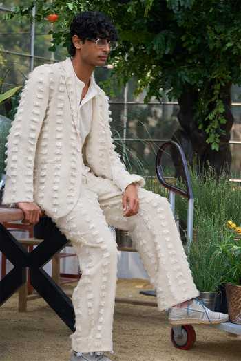 Buy_Dash And Dot_Ivory Cotton, Acrylic Textured Frayed Pant 