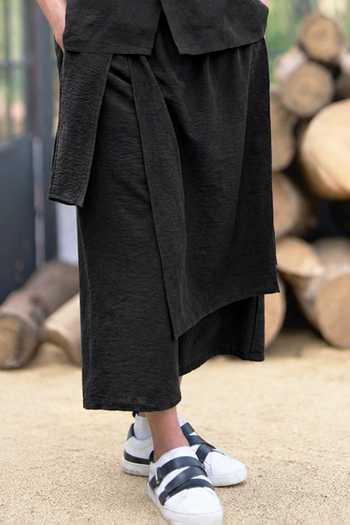 Dash and Dot Black Polyester Drape Panel Crop Pant Online at Aza Fashions Dash and Dot_Black Polyester Drape Panel Crop Pant _Online_at_Aza_Fashions