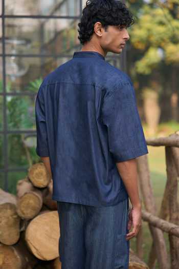 Dash And Dot Denim Knot Button Shirt & Pleated Pant Set 
