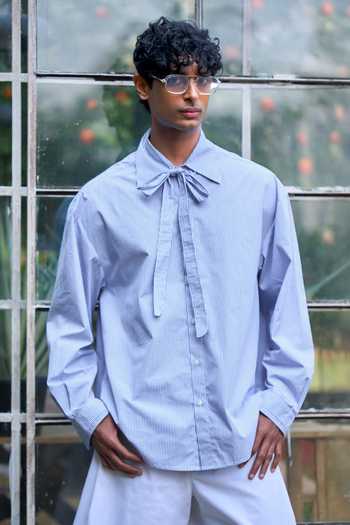 Dash And Dot Neck Tie Pinstripe Shirt 