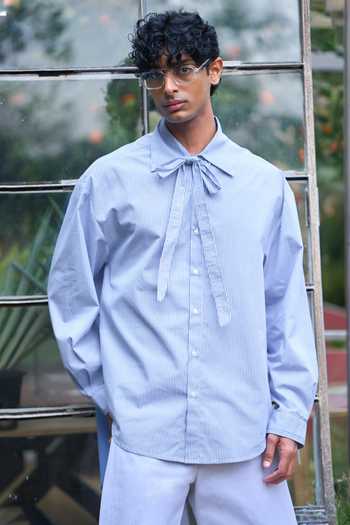 Shop Dash And Dot Blue Cotton Neck Tie Pinstripe Shirt Online at Aza Fashions Shop_Dash And Dot_Blue Cotton Neck Tie Pinstripe Shirt _Online_at_Aza_Fashions