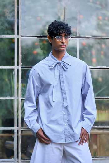 Dash And Dot Blue Cotton Neck Tie Pinstripe Shirt at Aza Fashions Dash And Dot_Blue Cotton Neck Tie Pinstripe Shirt _at_Aza_Fashions