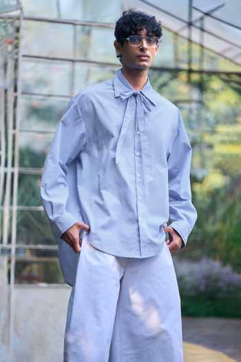 Buy Dash And Dot Blue Cotton Neck Tie Pinstripe Shirt Buy_Dash And Dot_Blue Cotton Neck Tie Pinstripe Shirt