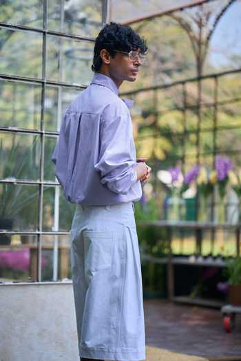 Shop Dash And Dot Blue Cotton Neck Tie Pinstripe Shirt Shop_Dash And Dot_Blue Cotton Neck Tie Pinstripe Shirt