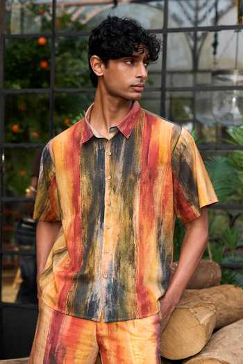 Dash and Dot Multi Color Cotton, Linen Abstract Watercolour Shirt at Aza Fashions Dash and Dot_Multi Color Cotton, Linen Abstract Watercolour Shirt _at_Aza_Fashions