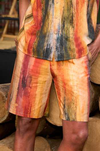 Dash and Dot Multi Color Cotton, Linen Abstract Watercolour Shorts at Aza Fashions Dash and Dot_Multi Color Cotton, Linen Abstract Watercolour Shorts _at_Aza_Fashions