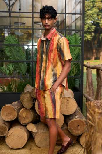 Buy Dash And Dot Multi Color Cotton, Linen Abstract Watercolour Print Shorts Set Online at Aza Fashions Buy_Dash And Dot_Multi Color Cotton, Linen Abstract Watercolour Print Shorts Set _Online_at_Aza_Fashions