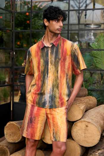 Shop Dash And Dot Multi Color Cotton, Linen Abstract Watercolour Print Shorts Set Online at Aza Fashions Shop_Dash And Dot_Multi Color Cotton, Linen Abstract Watercolour Print Shorts Set _Online_at_Aza_Fashions