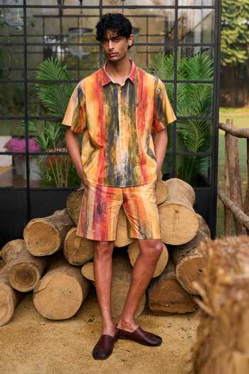 Shop Dash And Dot Multi Color Cotton, Linen Abstract Watercolour Print Shorts Set Shop_Dash And Dot_Multi Color Cotton, Linen Abstract Watercolour Print Shorts Set