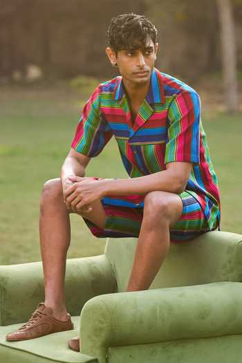 Dash and Dot Multi Color Cotton, Acrylic Serape Stripe Shirt Online at Aza Fashions Dash and Dot_Multi Color Cotton, Acrylic Serape Stripe Shirt _Online_at_Aza_Fashions