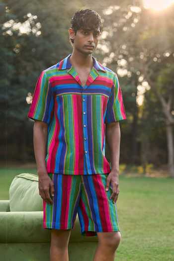 Shop Dash and Dot Multi Color Cotton, Acrylic Serape Stripe Shirt Online at Aza Fashions Shop_Dash and Dot_Multi Color Cotton, Acrylic Serape Stripe Shirt _Online_at_Aza_Fashions