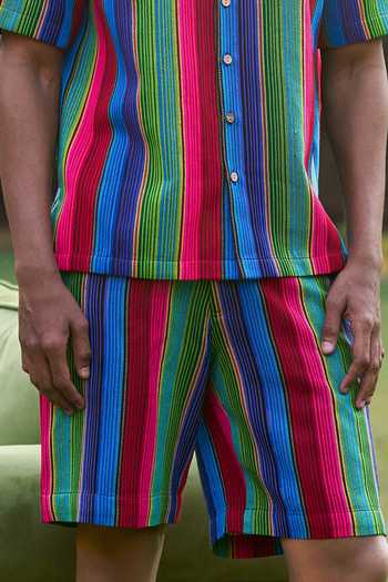 Shop Dash and Dot Multi Color Cotton, Acrylic Serape Stripe Shorts Online at Aza Fashions Shop_Dash and Dot_Multi Color Cotton, Acrylic Serape Stripe Shorts _Online_at_Aza_Fashions