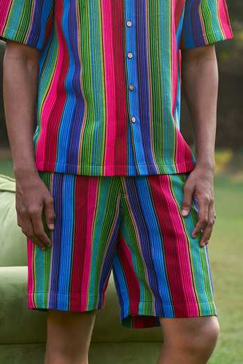 Buy_Dash And Dot_Multi Color Cotton, Acrylic Serape Stripe Print Shorts Set _Online_at_Aza_Fashions
