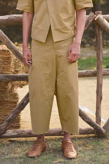 Dash and Dot Beige Cotton, Spandex Asymmetric Panelled Pant Online at Aza Fashions Dash and Dot_Beige Cotton, Spandex Asymmetric Panelled Pant _Online_at_Aza_Fashions