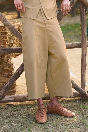 Buy Dash And Dot Beige Spandex, Cotton Architectural Collared Shirt With Pant Online at Aza Fashions Buy_Dash And Dot_Beige Spandex, Cotton Architectural Collared Shirt With Pant _Online_at_Aza_Fashions