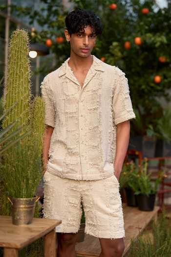 Shop_Dash And Dot_Ivory Cotton Frayed Jacquard Shirt 