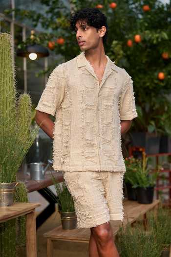 Buy Dash and Dot Ivory Cotton Frayed Jacquard Shorts Buy_Dash and Dot_Ivory Cotton Frayed Jacquard Shorts