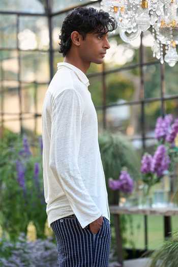 Dash And Dot Ivory Cotton, Hemp Knitted Shirt Online at Aza Fashions Dash And Dot_Ivory Cotton, Hemp Knitted Shirt _Online_at_Aza_Fashions