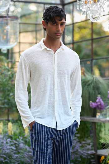 Shop Dash And Dot Ivory Cotton, Hemp Knitted Shirt Online at Aza Fashions Shop_Dash And Dot_Ivory Cotton, Hemp Knitted Shirt _Online_at_Aza_Fashions