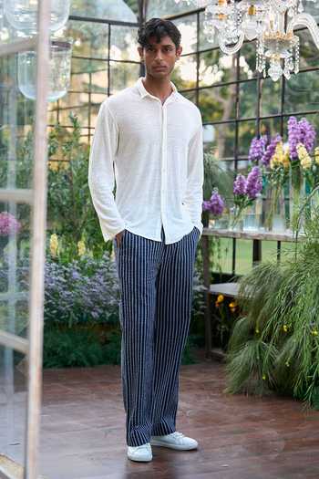 Dash And Dot Ivory Cotton, Hemp Knitted Shirt at Aza Fashions Dash And Dot_Ivory Cotton, Hemp Knitted Shirt _at_Aza_Fashions