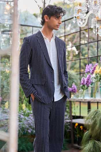 Buy Dash And Dot Blue Cotton Seersucker Stripe Blazer Online at Aza Fashions Buy_Dash And Dot_Blue Cotton Seersucker Stripe Blazer _Online_at_Aza_Fashions