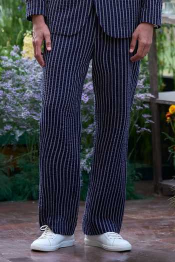 Dash and Dot Blue Cotton Seersucker Stripe Pant Online at Aza Fashions Dash and Dot_Blue Cotton Seersucker Stripe Pant _Online_at_Aza_Fashions