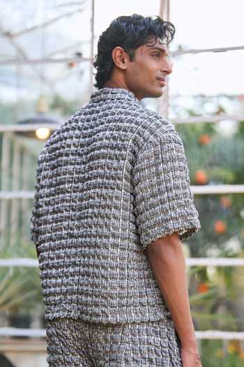Dash And Dot_Blue Polyester Bubble Jacquard Knitted Shirt And Pant Set _Online_at_Aza_Fashions