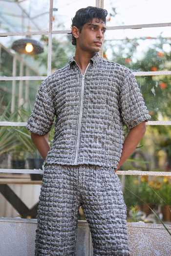Buy Dash And Dot Blue Polyester Bubble Jacquard Knitted Shirt And Pant Set Online at Aza Fashions Buy_Dash And Dot_Blue Polyester Bubble Jacquard Knitted Shirt And Pant Set _Online_at_Aza_Fashions