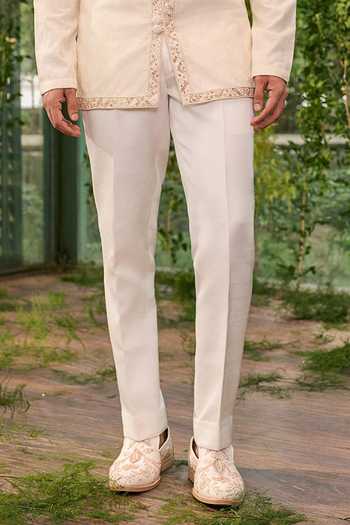 Jigar & Nikita_Off White Satin The Salmon Royal Shirt Kurta And Pant Set _Online_at_Aza_Fashions
