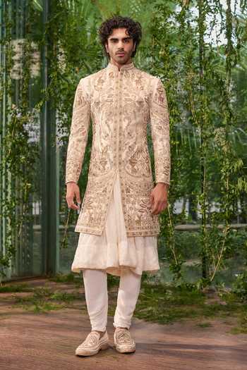 Buy Jigar & Nikita Ivory Silk, Satin Badshaah Royale Sherwani Set Buy_Jigar & Nikita_Ivory Silk, Satin Badshaah Royale Sherwani Set